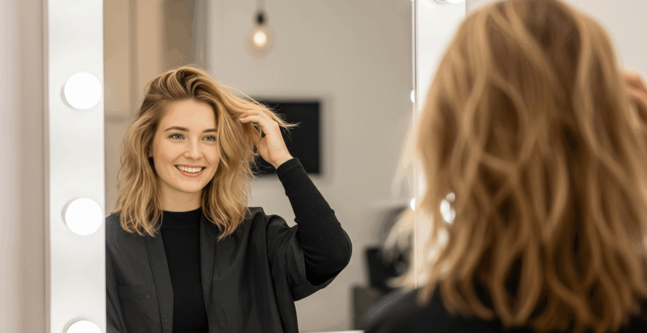 Portrait de femme aux cheveux crépus détendus, brillants et maîtrisés après un lissage brésilien