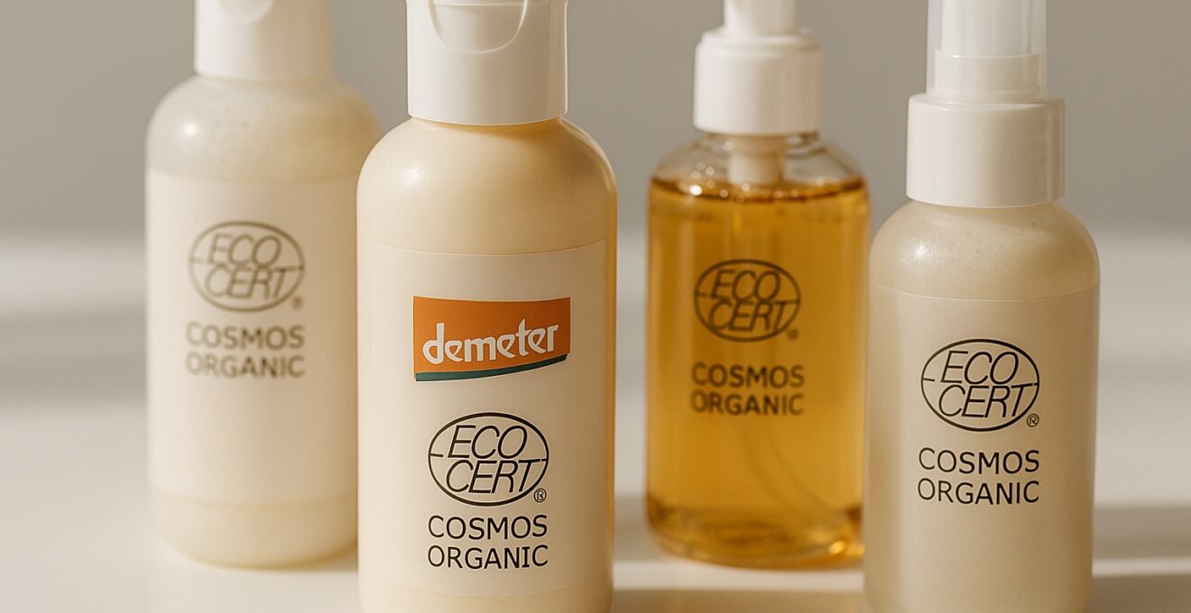Pictogrammes grands labels bio pour cosmétiques lissants capillaires