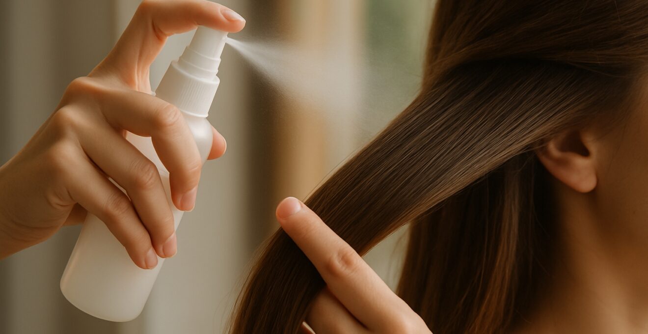  Main comptant le nombre de pulvérisations spray sur section de cheveux 