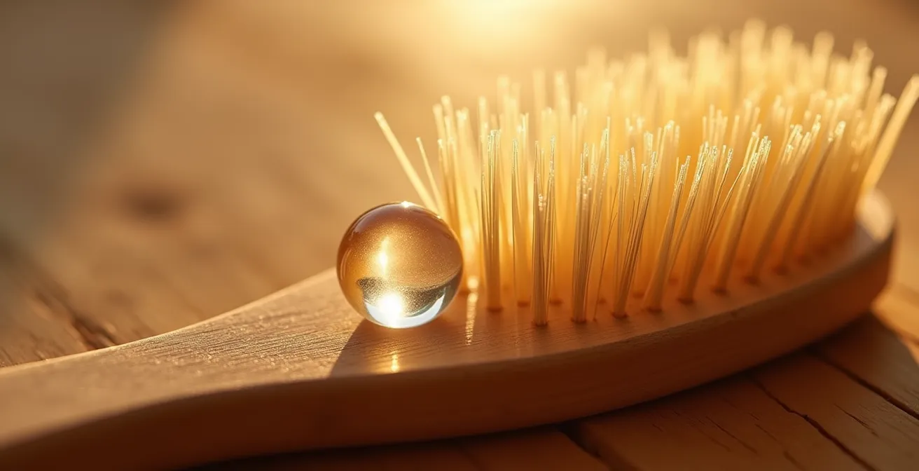 Technique d'application sur brosse pour distribution ciblée sur cheveux fins