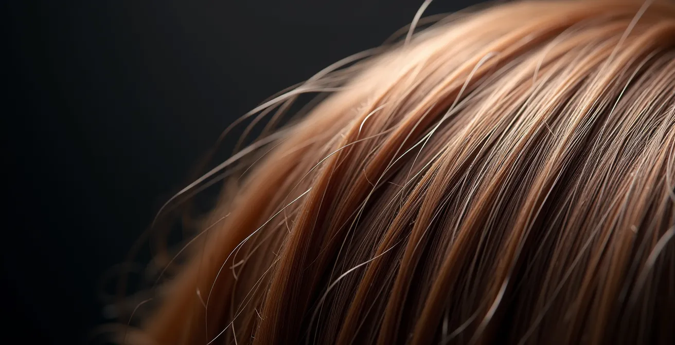 Gros plan sur des cheveux présentant une brillance miroir parfaite avec réflexion de la lumière