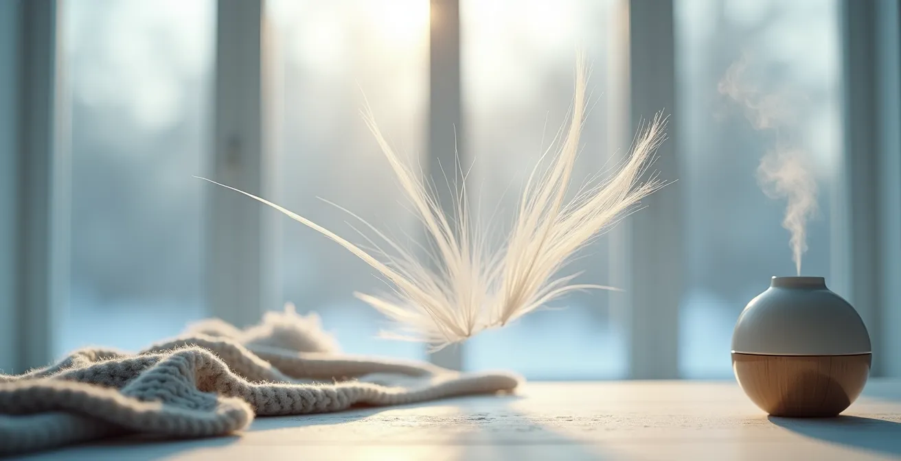 Cheveux fins flottant avec électricité statique dans un environnement sec