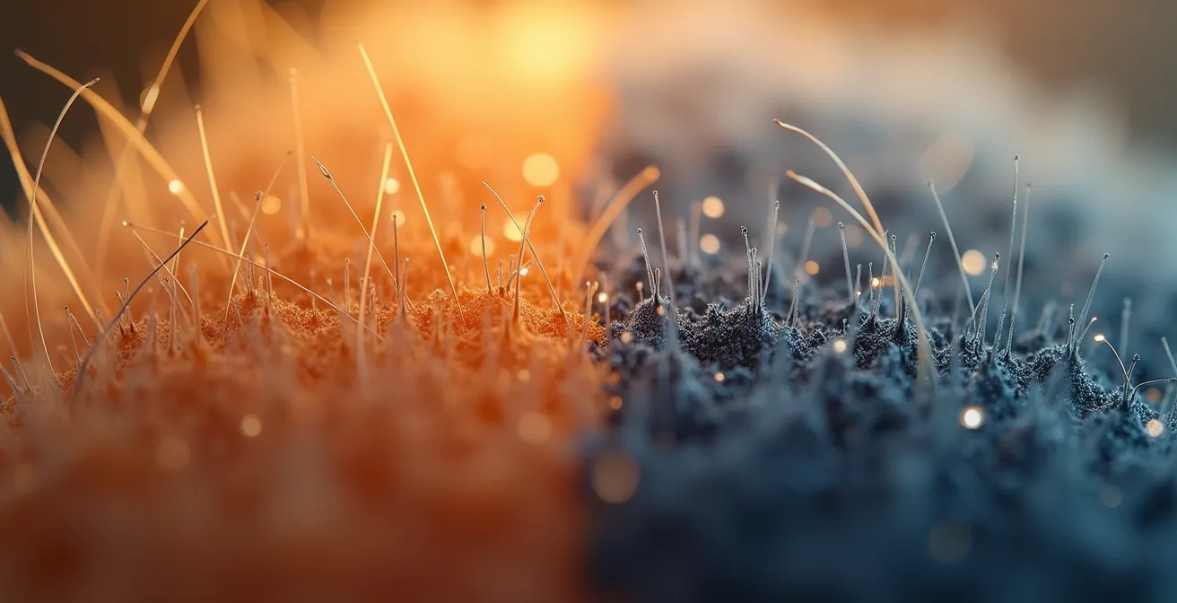 Comparaison microscopique d'une cuticule saine et d'une cuticule abîmée par le bicarbonate
