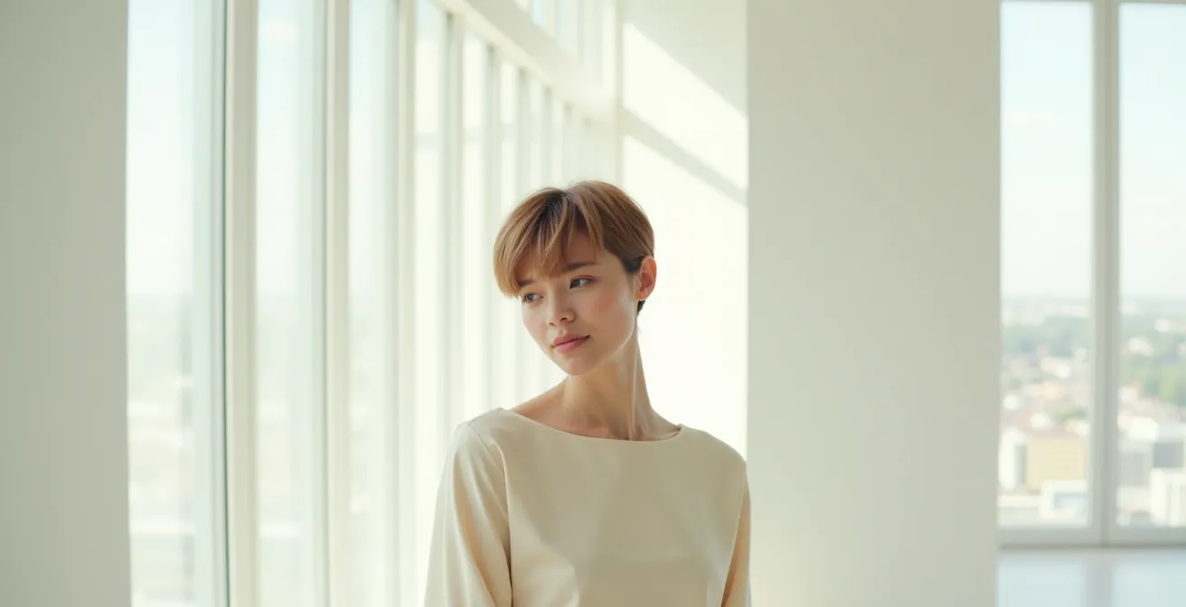 Profil élégant d'une femme avec une coupe courte dégageant la nuque