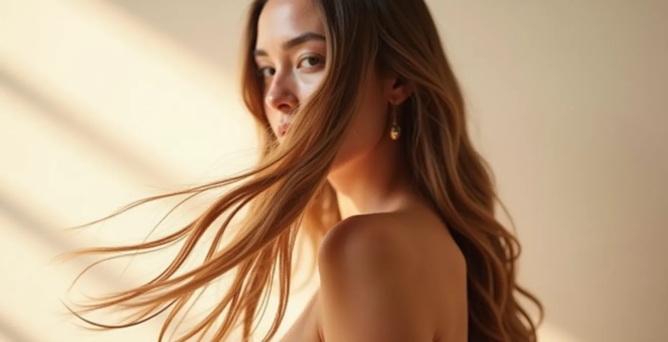 Vue microscopique d'une cuticule de cheveu lisse et fermée protégeant le cortex