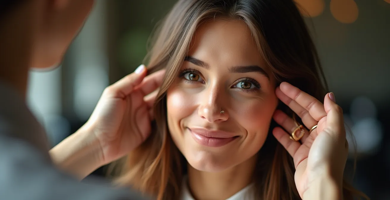 Démonstration du placement stratégique des mèches pour illuminer et sculpter le visage