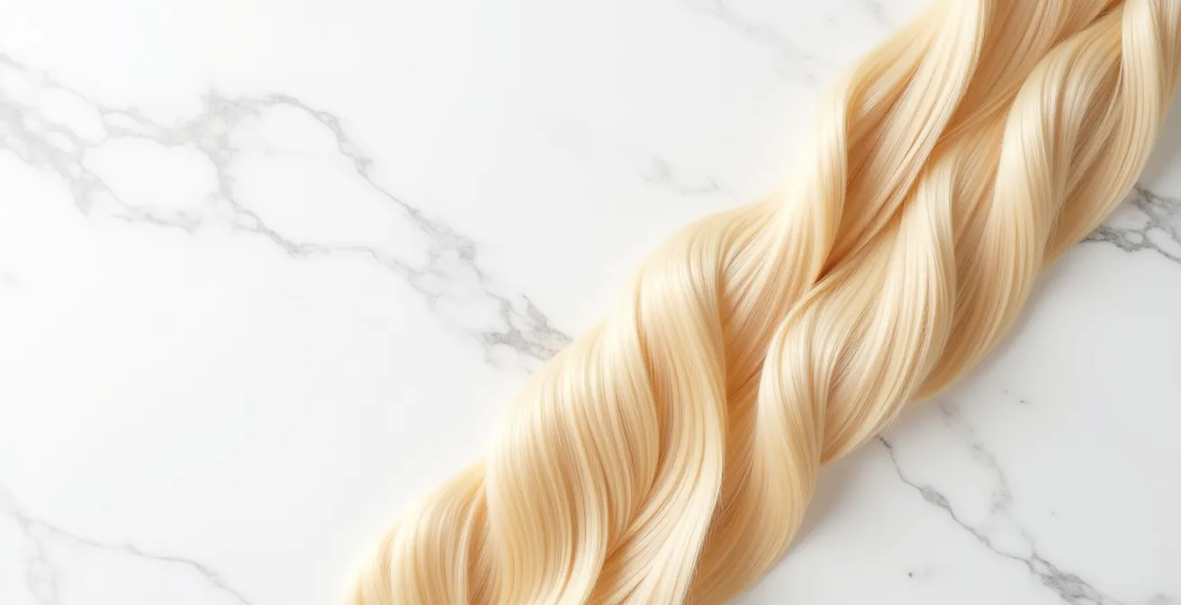 Palette de mèches de cheveux blonds montrant différents niveaux d'éclaircissement